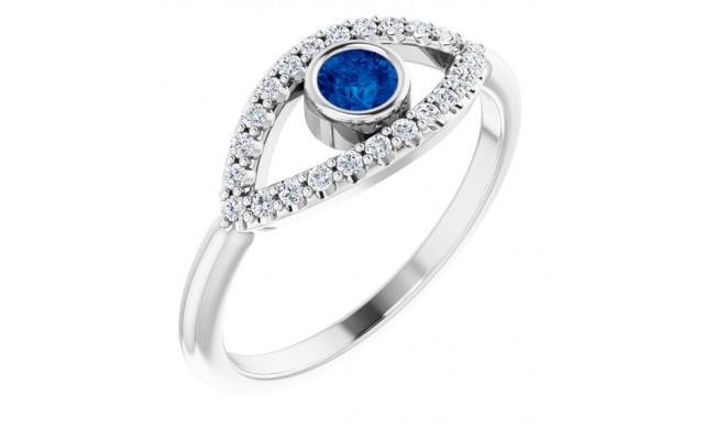 14K White Blue Sapphire & White Sapphire Evil Eye Ring