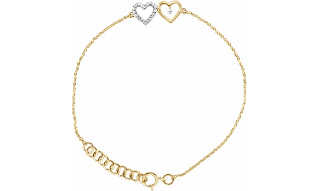 10K Yellow .07 CTW Diamond Double Heart 7 Bracelet