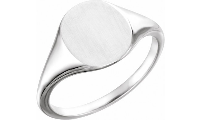 14K White 11x9 mm Oval Signet Ring