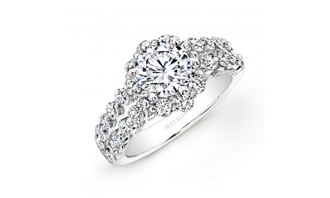 18k White Gold Double Row Shank Diamond Engagement Ring