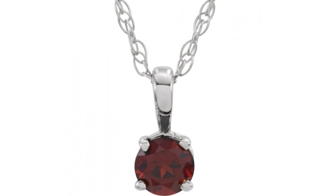 14K White 3 mm Round Mozambique Garnet Youth Birthstone 14 Necklace