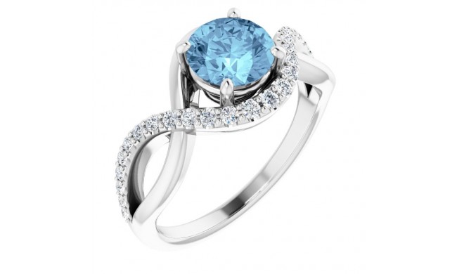 14K White 6.5 mm Round Aquamarine & 1/5 CTW Diamond Ring