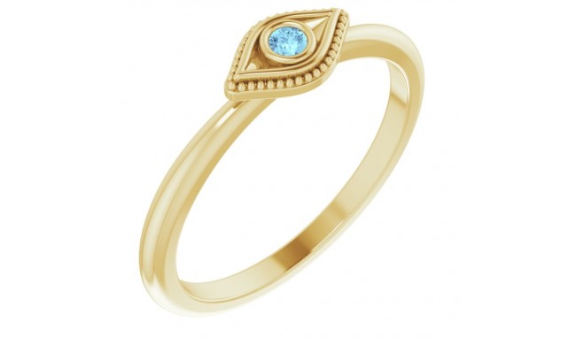 14K Yellow Aquamarine Stackable Evil Eye Ring