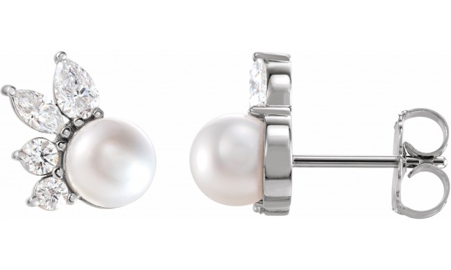 14K White Akoya Cultured Pearl & 1/2 CTW Diamond Earrings
