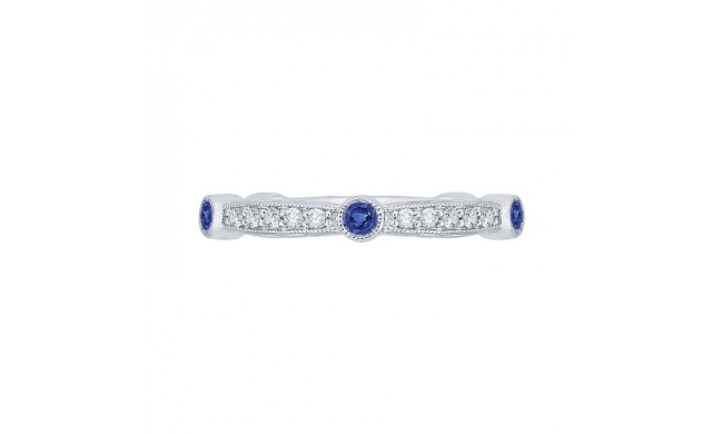 Shah Luxury 14K White Gold Round Diamond Wedding Band with Sapphire