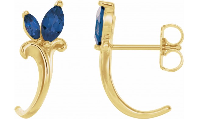 14K Yellow Blue Sapphire Floral-Inspired J-Hoop Earrings