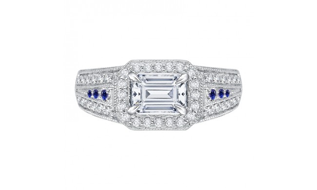 Shah Luxury 14K White Gold Emerald Diamond and Sapphire Engagement Ring (Semi-Mount)