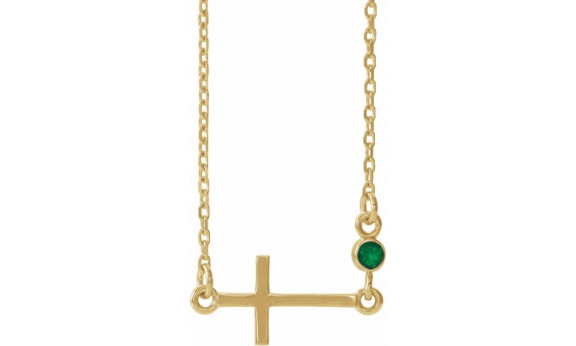 14K Yellow Emerald Sideways Cross 16-18 Necklace