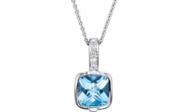 14K White Swiss Blue Topaz & .05 CTW Diamond 18 Necklace