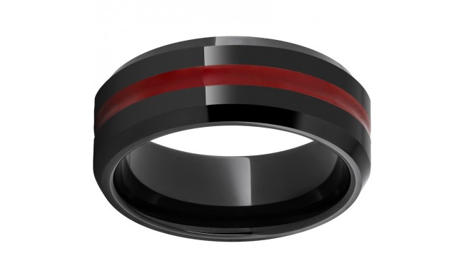 Black Diamond Ceramic Beveled Edge Band with Red Enamel Inlay