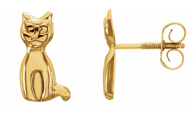 14K Yellow Cat Earrings