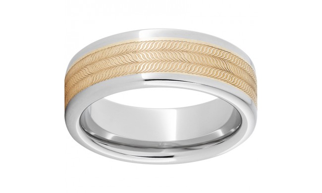 Serinium Pipe Cut Band with a 5mm 14K Yellow Gold Inlay and Illusion Laser Engraving