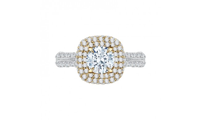 Shah Luxury 14K Two-Tone Gold Round Diamond Double Halo Engagement Ring (Semi-Mount)