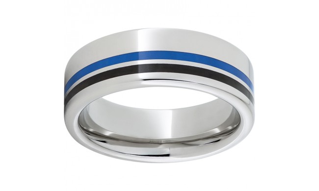 Serinium Pipe Cut Band with One 1mm Blue Inlay and One 1mm Black Inlay