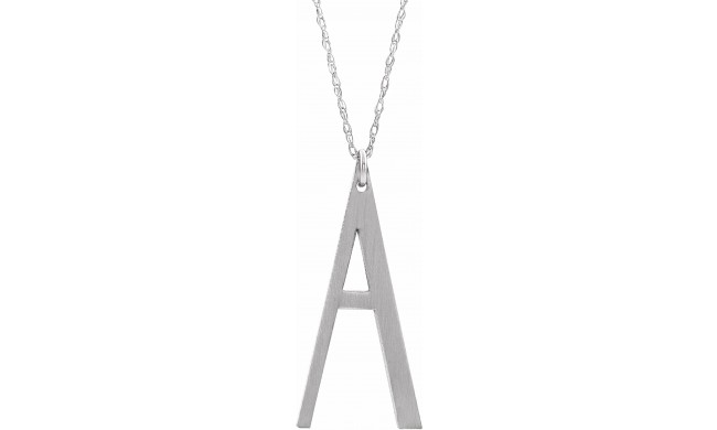 14K White Block Initial A 16-18 Necklace with Brush Finish