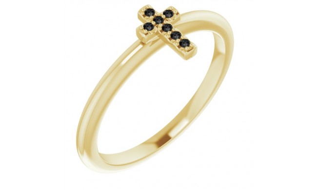 14K Yellow .03 CTW Black Diamond Stackable Cross Ring