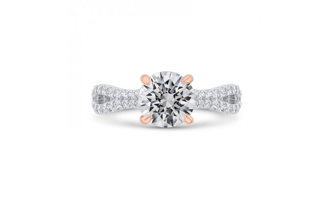 Shah Luxury Round Cut Diamond Engagement Ring with Split Shank In 14K Two-Tone Gold (Semi-Mount)