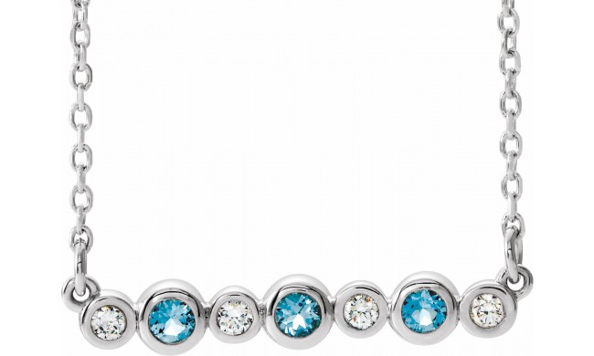 14K White Aquamarine & .08 CTW Diamond Bezel-Set Bar 16-18 Necklace