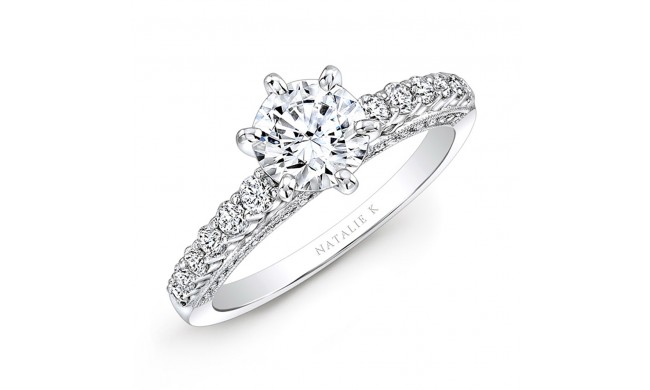 18k White Gold Six Prong Center Mounting Diamond Gallery Engagement Ring