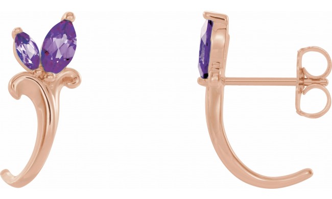 14K Rose Amethyst Floral-Inspired J-Hoop Earrings