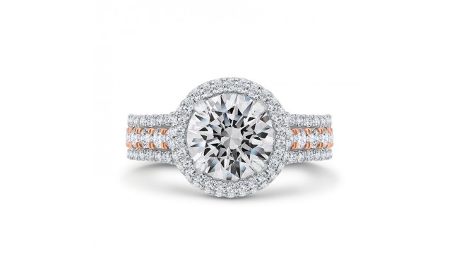Shah Luxury 14K Two-Tone Gold Round Diamond Double Halo Engagement Ring (Semi-Mount)