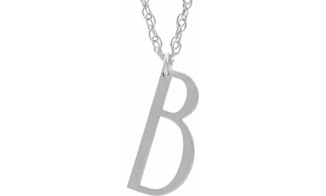 14K White Block Initial B 16-18 Necklace with Brush Finish