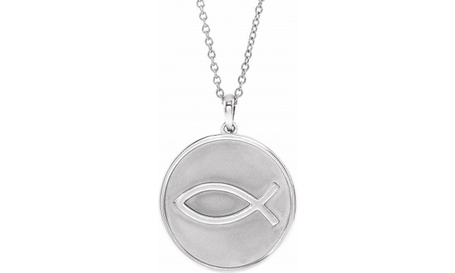 14K White 20.3x18.4 mm Ichthus (Fish) 16-18 Necklace