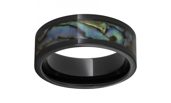 Black Diamond Ceramic Pipe Cut Band with Abalone Inlay