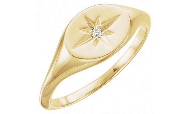 14K Yellow .02 CT Diamond 10x8 mm Oval Starburst Signet Ring