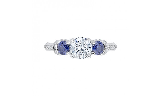 Shah Luxury 14K White Gold Euro Shank Round Diamond and Sapphire Three-Stone Engagement Ring (Semi-Mount)