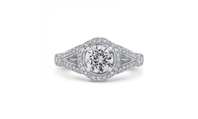 Shah Luxury 14K White Gold Round Diamond Floral Halo Engagement Ring with Split Shank (Semi-Mount)