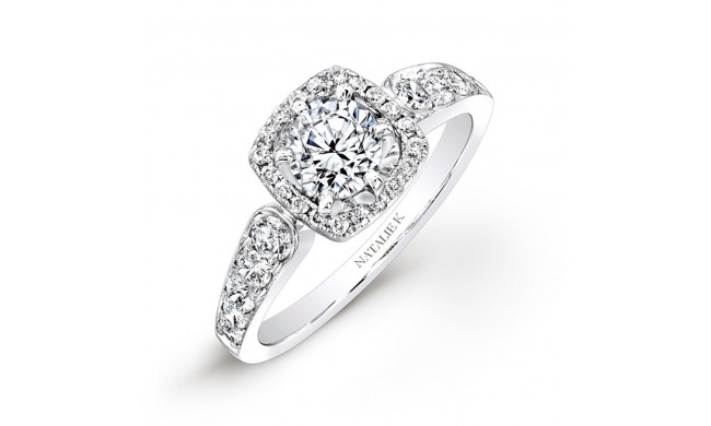 18k White Gold Pave Square Halo Diamond Engagement Ring