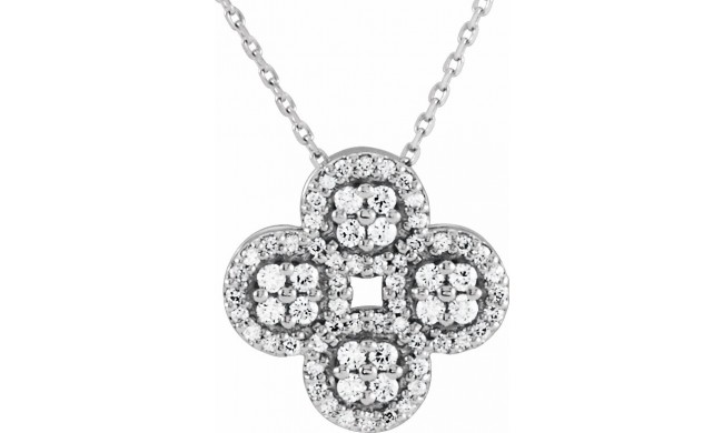 14K White 1/2 CTW Diamond Clover 18 Necklace