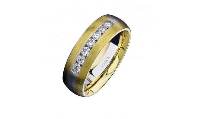 14k Yellow & White Gold Brushed Channel Diamond Men's Band