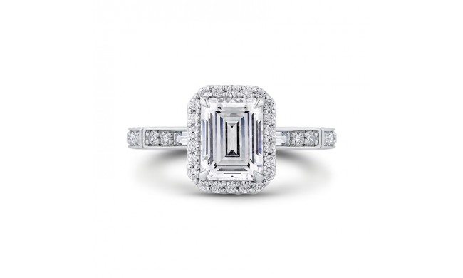 Shah Luxury Platinum Emerald Cut Diamond Halo Engagement Ring (Semi-Mount)