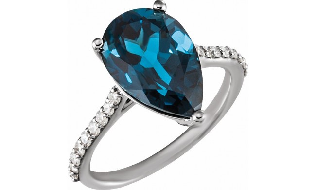 14K White London Blue Topaz & 1/4 CTW Diamond Ring