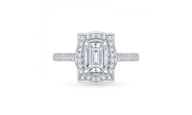 Shah Luxury 14K White Gold Emerald Diamond Halo Engagement Ring (Semi-Mount)