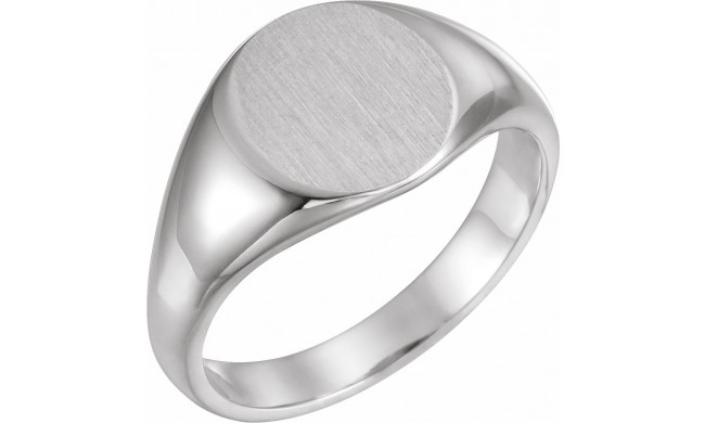 14K White 12.5x10.5 mm Oval Signet Ring