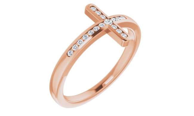 14K Rose 1/10 CTW Diamond Sideways Cross Ring