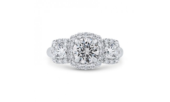 Shah Luxury 14K White Gold Round Cut Diamond Three-Stone Halo Engagement Ring (Semi-Mount)