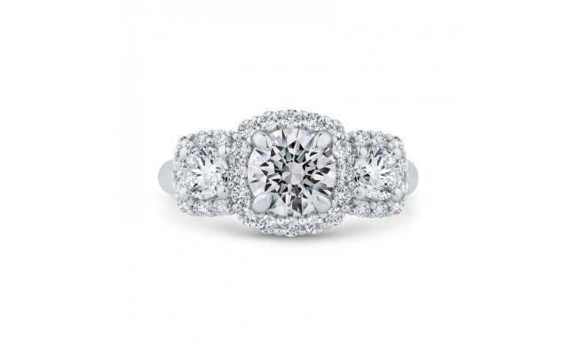 Shah Luxury 14K White Gold Round Cut Diamond Three-Stone Halo Engagement Ring (Semi-Mount)