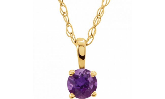 14K Yellow 3 mm Round Amethyst Youth Birthstone 14 Necklace