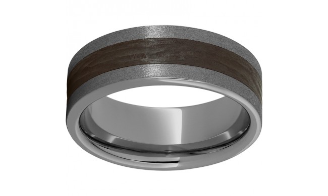 Rugged Tungsten  8mm Pipe Cut Band with Brown CeramicBark Finish and Stone Finish Edges