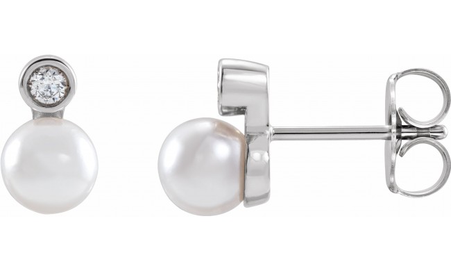 14K White Akoya Cultured Pearl & .06 CTW Diamond Bezel-Set Earrings