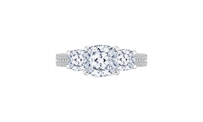 Shah Luxury Cushion Cut Diamond with Sapphire Three-Stone Cathedral Style Engagement Ring In 14K White Gold...