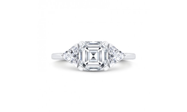 Shah Luxury 14K White Gold Three Stone Engagement Ring Center Asscher with Trillion sides Diamond