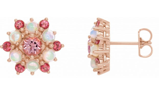 14K Rose Pink Tourmaline & Ethiopian Opal Cabochon Earrings