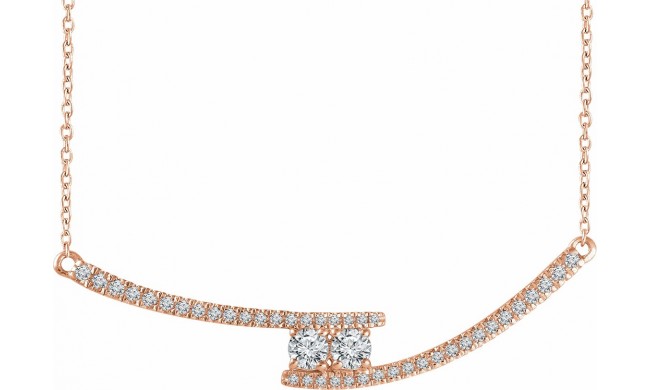 14K Rose  3/8 CTW Diamond Two-Stone Bar 16-18 Necklace