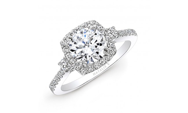 14k Diamond Halo Three Stone Diamond Engagement Ring