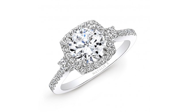 14k Diamond Halo Three Stone Diamond Engagement Ring
